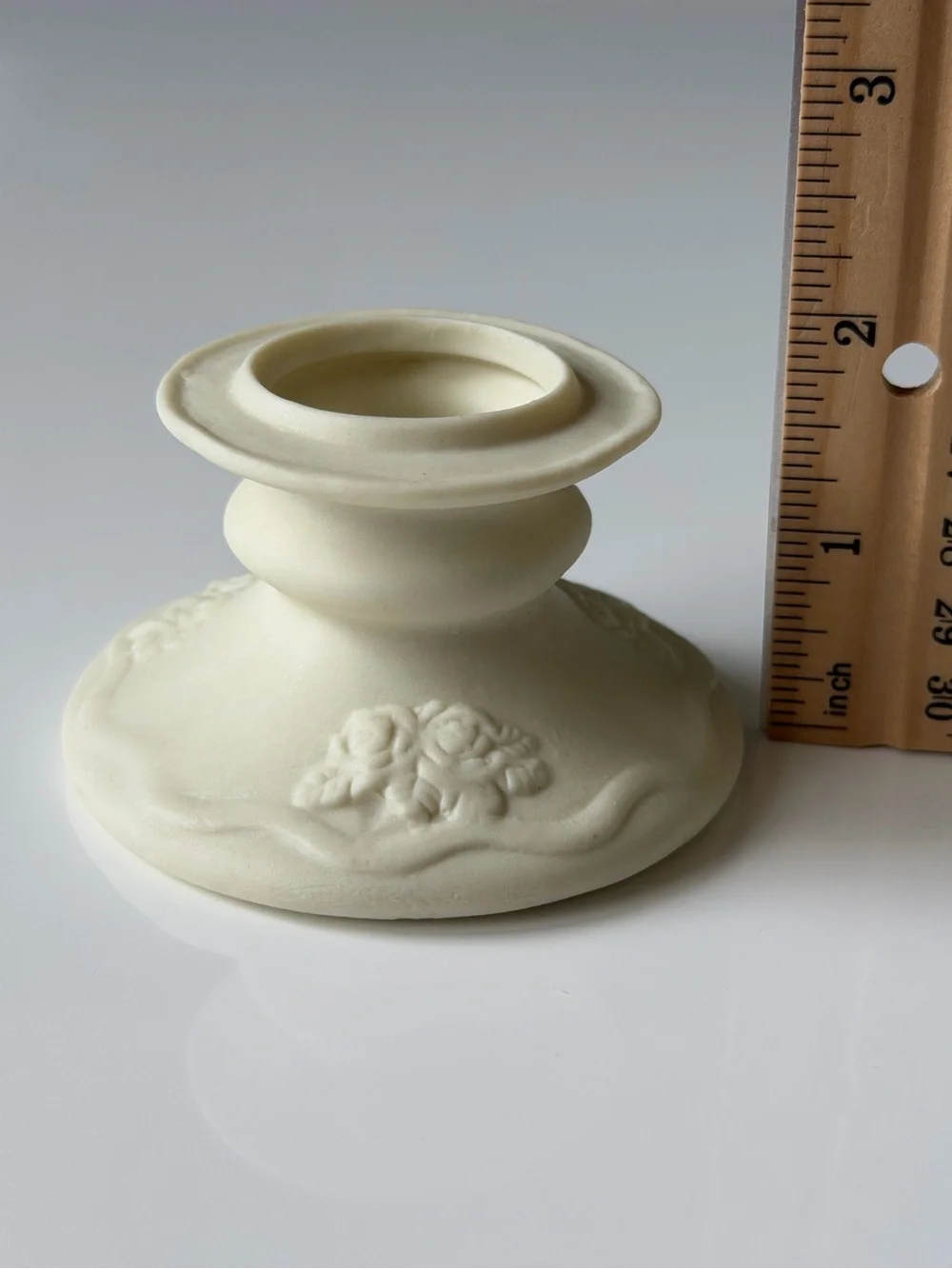 Vintage Matte Ceramic Ivory Floral Candle Holders - Set of 2